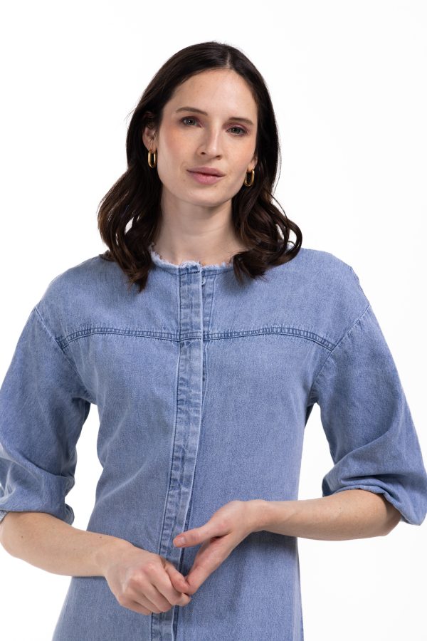 Bleach Denim Maxi Dress With Belt For Cheap - Image 3