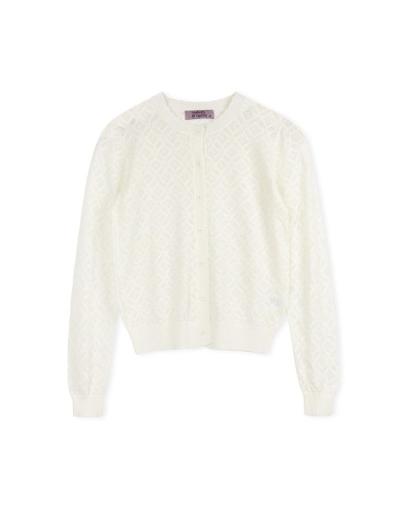 Pointelle Knit Scalloped Trim Cardigan Sale - Image 2