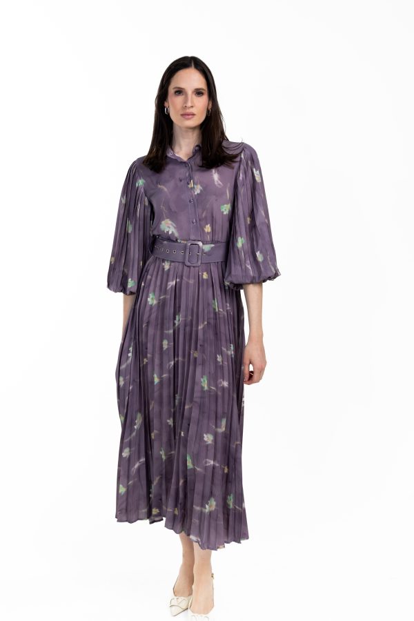 Belted Pleated Dress Online Hot Sale - Image 2