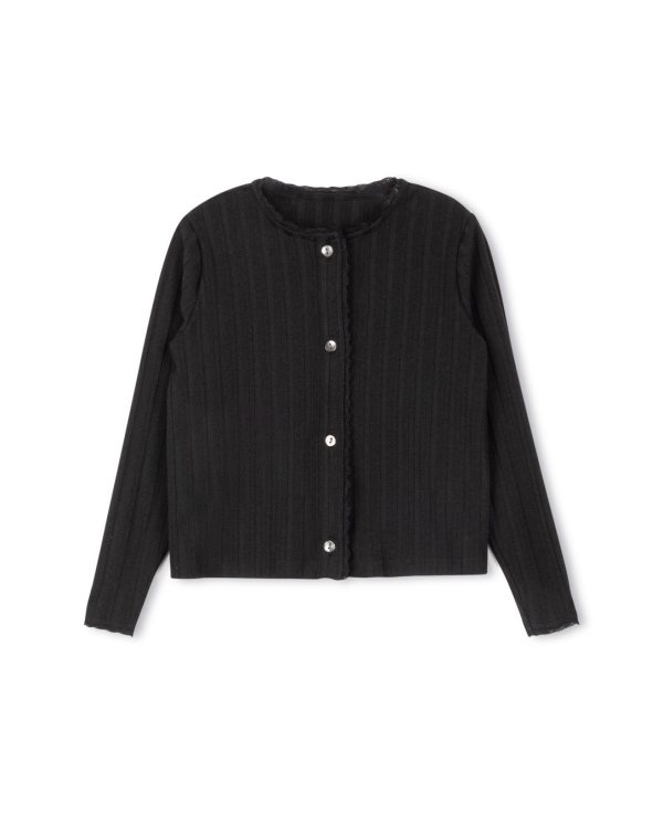Cotton Pointelle Lace Trim Cardigan Cheap