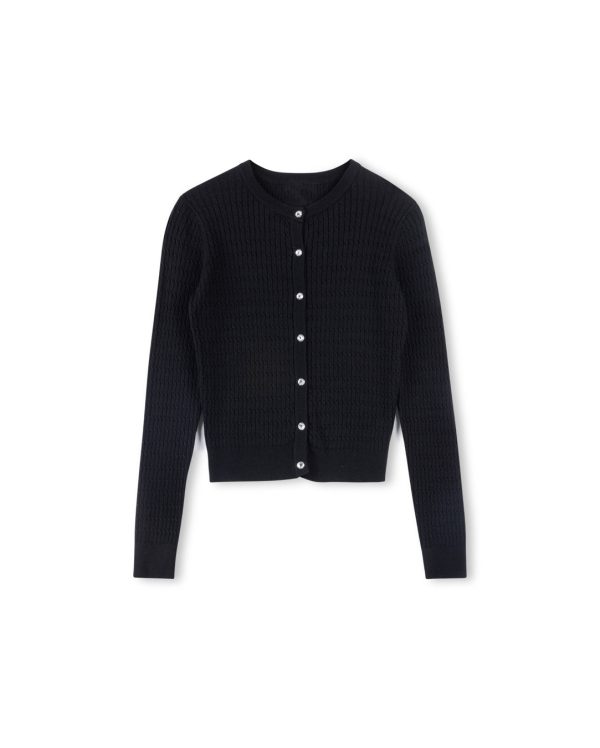 Cable Knit Solid Cardigan Discount - Image 3