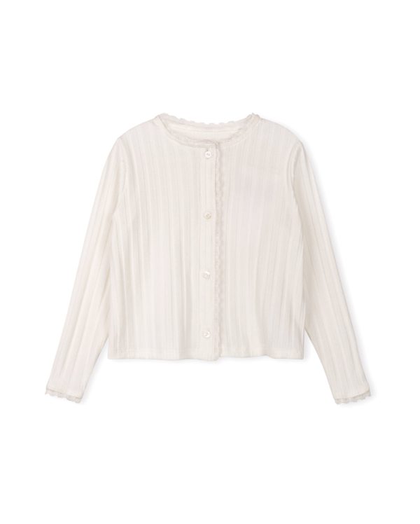 Cotton Pointelle Lace Trim Cardigan Cheap - Image 2