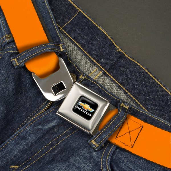 Chevy Bowtie Full Color Black Gold Seatbelt Belt - Orange Webbing Online now - Image 2