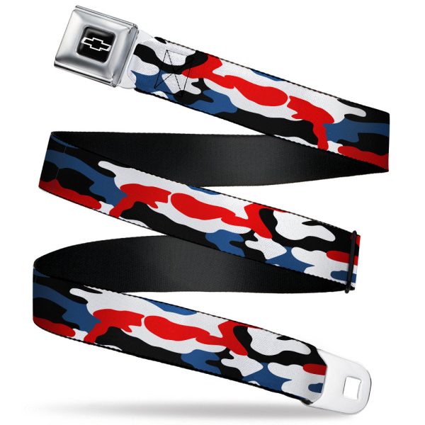 Chevy Bowtie Full Color Black White Seatbelt Belt - Chevy Americana Camo Red White Blue Black Webbing Online Hot Sale