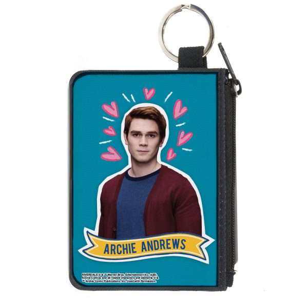 Canvas Zipper Wallet - MINI X-SMALL - Riverdale ARCHIE ANDREWS Pose Hearts Doodle Blue White Pinks Supply