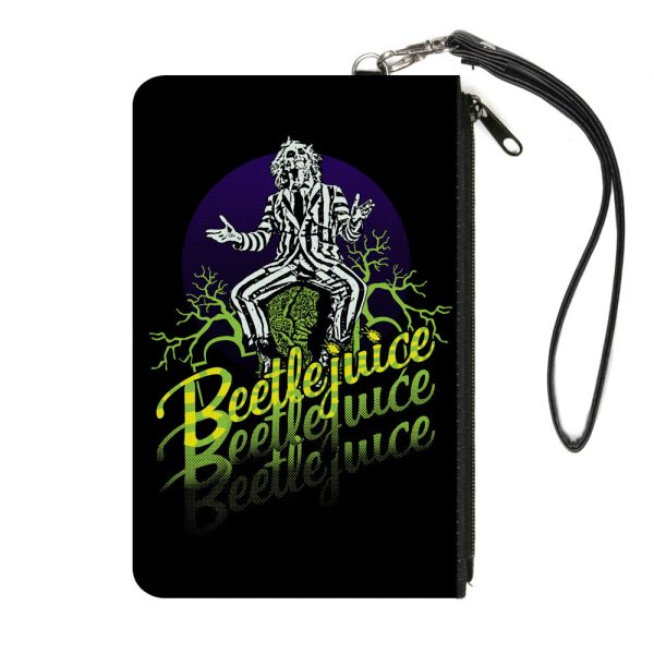 Canvas Zipper Wallet - SMALL - BEETLEJUICE Sitting on Tombstone Pose Trees Black Purple Green Yellow Discount