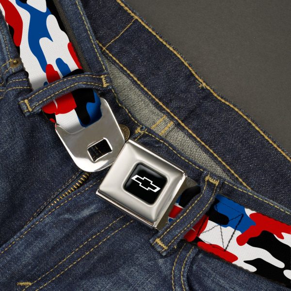 Chevy Bowtie Full Color Black White Seatbelt Belt - Chevy Americana Camo Red White Blue Black Webbing Online Hot Sale - Image 2